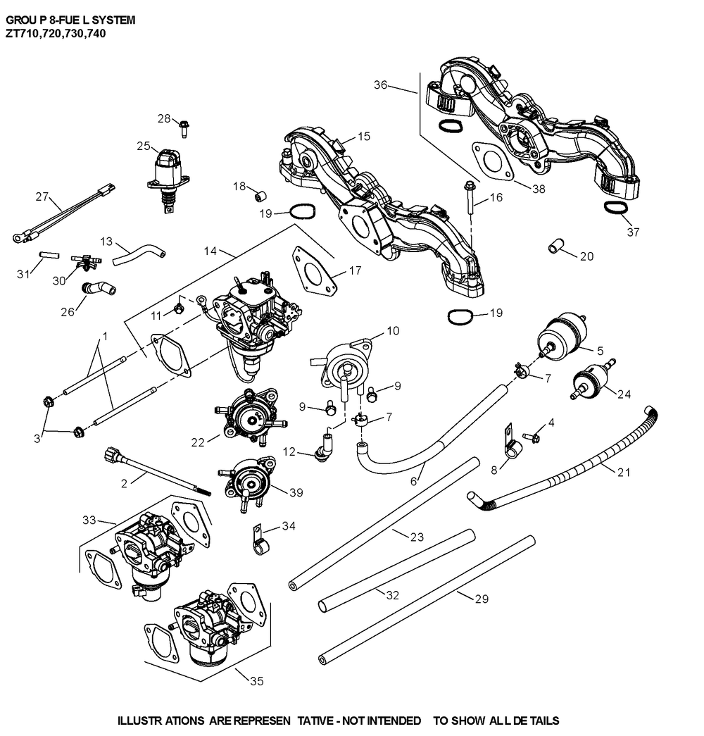 Zt740-3064 Fuel System Diagram and Parts List for ZT740-3064  Cub Cadet Lawn Tractor